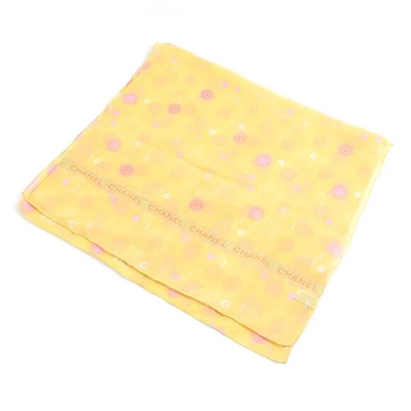 Auth CHANEL Stole Scarf Yellow Silk - Picture 1 of 7